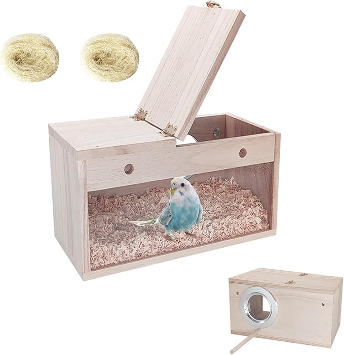 Tfwadmx Parakeet Nesting Box Transparent Bird Nest Box Wood Bird House for Cage Budgie Breeding Boxes for Parrotlets, Lovebirds and Other Small Sized Birds 7.8" x 4.7" x 4.7"