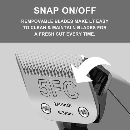 5FC Detachable Pet Clipper Replacement Blades Compatible with Andis/Oster A5/Wahl KM10 Series Dog Clipper,Made of Ceramic Blade & Stainless Steel Blade,Size 5FC Cut Length 1/4-Inchï¼2 Packï¼