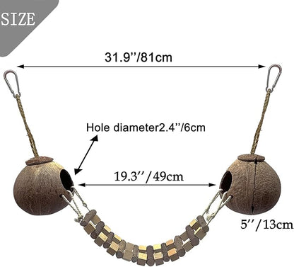 Hamiledyi Coconut Bird Nest Hut with Ladder Hanging Birds Hide House Toy for Cage Natural Coco Shell Hideaway for Parakeet Lovebirds Finch Syrian Hamster Gecko Squirrel Climbing