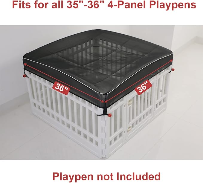Dog Playpen Cover Mesh Top - Dog Pen Cover for Pets Fits 36 Inch 4 Panels Square Plastic Exercise Pet Pen,Provide Security for Indoor Dog Pen (Playpen Not Included)