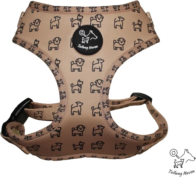 Dog Harness and Leash Set, No Pull Adjustable Soft Padded Vest, No Choke (Medium, Beige Dog Pattern)