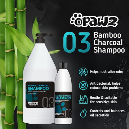 OPAWZ 03 Bamboo Charcoal Dog Shampoo, Hypoallergenic Pet Shampoo, Anti-Fungal Formula for Allergies and Itching Sensitive Skin, 16.9 fl.oz