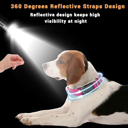 2 Pack Reflective Dog Collar with Safety Locking Buckle, Adjustable Soft Breathable Comfortable Nylon Pet Collar for Small, Medium and Large Dogs, Hotpink, M