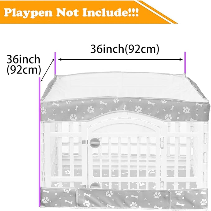 2 Pack Dog Playpen Cover and Bottom Pad Fits for 36 Inch 4 Panels Pet Playpen, Dog Crate Pad Puppy Play Pen Cover, Hoop and Loop Design (Note: Playpen Not Included). -Gray