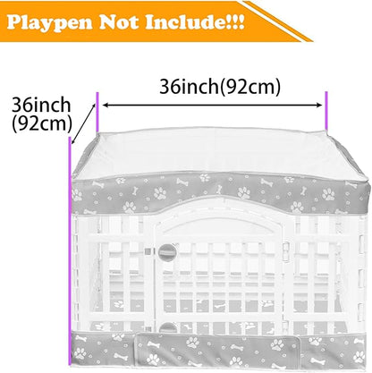 2 Pack Dog Playpen Cover and Bottom Pad Fits for 36 Inch 4 Panels Pet Playpen, Dog Crate Pad Puppy Play Pen Cover, Hoop and Loop Design (Note: Playpen Not Included). -Gray