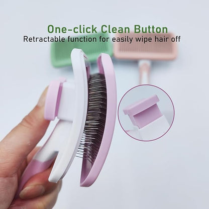 Self-Cleaning Slicker Brush for Dogs & Cats: Dog brushes for Grooming for Shedding Tangles Hair Gently Deshedding Cat Brush for Short Haired Cats & Long Haired Cats