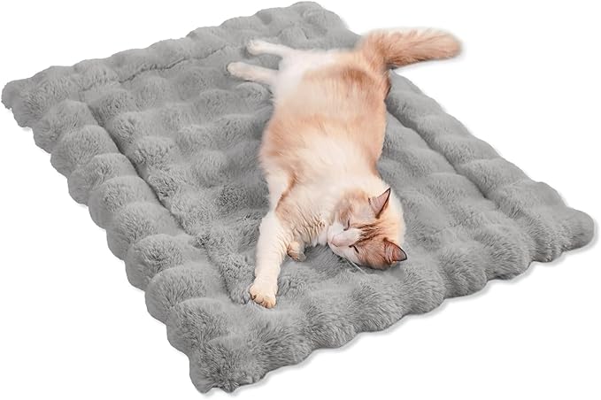 Dog Beds Mat Cute Cat Beds for Indoor Cats Faux Fur Pet Pad with Non-Slip Bottom Plush Kitten Bed for Carriers/Sofa Puppy Washable 27 x 20 Inch Large Grey