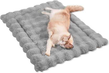 Dog Beds Mat Cute Cat Beds for Indoor Cats Faux Fur Pet Pad with Non-Slip Bottom Plush Kitten Bed for Carriers/Sofa Puppy Washable 27 x 20 Inch Large Grey