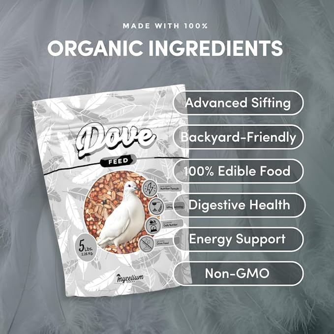 Mycelium Organic Dove Feed (5 LB Bag) | Balanced Wild Bird Food for Doves, Pigeons & Ground-Feeding Birds | High-Energy Formula | Non-GMO, Clean & Debris-Free | Made in USA