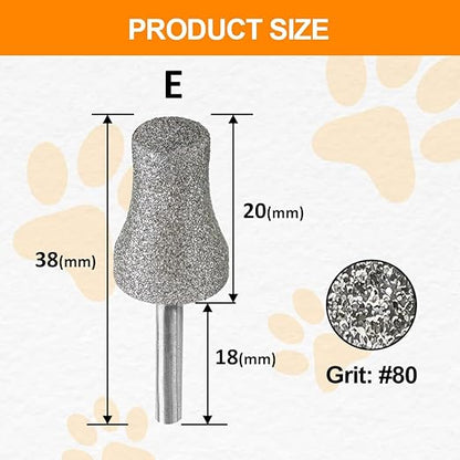 BGTEC Diamond Rotary Pet Nail Grinder Bits Dog Nail Grinder Replacement Head -5PCS 1/8" Replacement Grinder Wheel for Animals Nail Care(E)