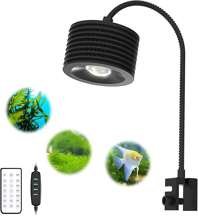 Lominie LED Aquarium Light, Planted Tank Light 4 Channels Remote Control 6500K Aquarium LED Lamp for Freshwater Fish Tank Refugium with Gooseneck (A20 16W Freshwater)