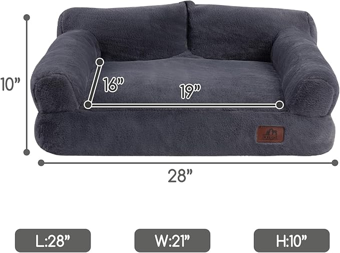 Hollypet Fluffy Plush Dog Cat Pet Couch Soft Calming Sofa Bed for Medium Small Cats and Dogs, Gray, M