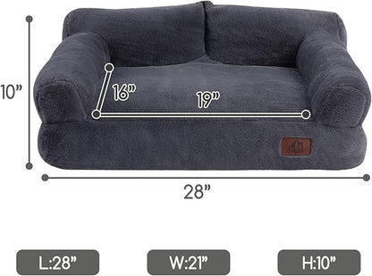 Hollypet Fluffy Plush Dog Cat Pet Couch Soft Calming Sofa Bed for Medium Small Cats and Dogs, Gray, M