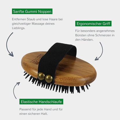 alcott Bamboo Groom Curry Brush with Rubber Bristles for Pets,Brown