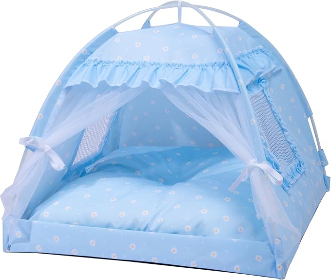 Cat Princess Bed Tent House - Kitty Cute Tent Indoor,Small Dog House Indoor/Outdoor Cave Nest Bed Small Dog Tent for Cat,Puppy Tent (15.7"x15.7"x14.5"/Blue)