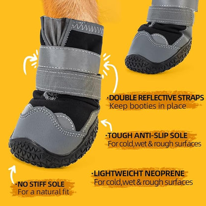 Dog Shoes for Large Dogs, Medium Dog Boots & Paw Protectors for Hardwood Floors, Outdoor Dog Booties for Hot Pavement Winter Snow Hiking, Waterproof Dog Shoes with Reflective Strips Size 4