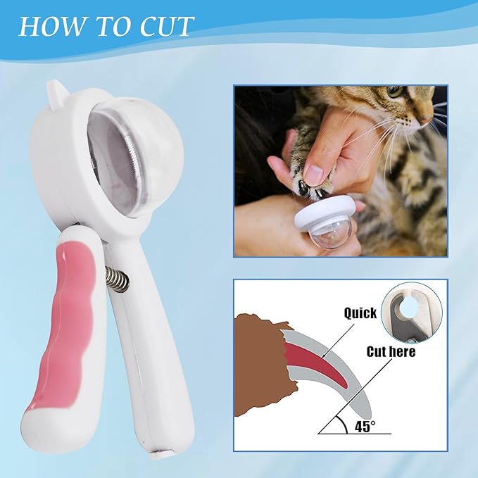 WishLotus Pet Nail Clippers, Anti-Slip and Splash Dogs Nail Clipper with Clear Baffle and Hide Nail File Cat Claw Clippers Grooming Tool Accessories for Small Animals Nail Trimming (Pink)
