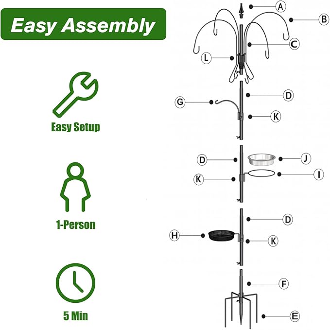 Bird Feeder Pole, 75 Inch 5 Hooks Heavy-Duty Feeder and Water Dispenser Shepherd, Bird Feeding Station with Ground Stake for Outdoors Shepherd Hook