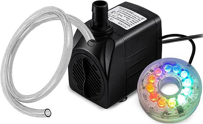 PULACO 10Watt 160GPH Submersible Fountain Pump with Automatic Color Changing LED Light and flow regulator for Water Feature, Outdoor Pond, Aquarium fish tanks