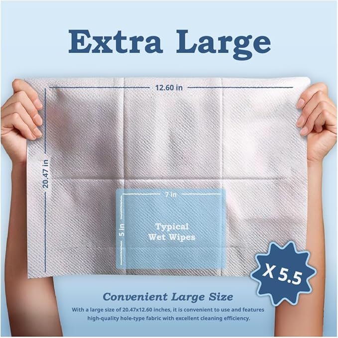 Extra Large Size - 20.5" x 12.6" Pet Wipes | Individually Packaged | Paw Wipes | Hypoallergenic | Grooming | Bathing | Green Tea Scented Deodorizing | Tear Stain | All Purpose Bath Wipes | 5 Count