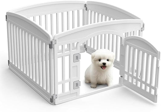 Dog Playpen 4-Panel 24" | Safe & Secure Indoor/Outdoor Pet Fence | Folding & Portable | 35 x 35 x 24IN, Ideal for Small to Medium Dogs | Easy to Clean ï¼_hiteï¼