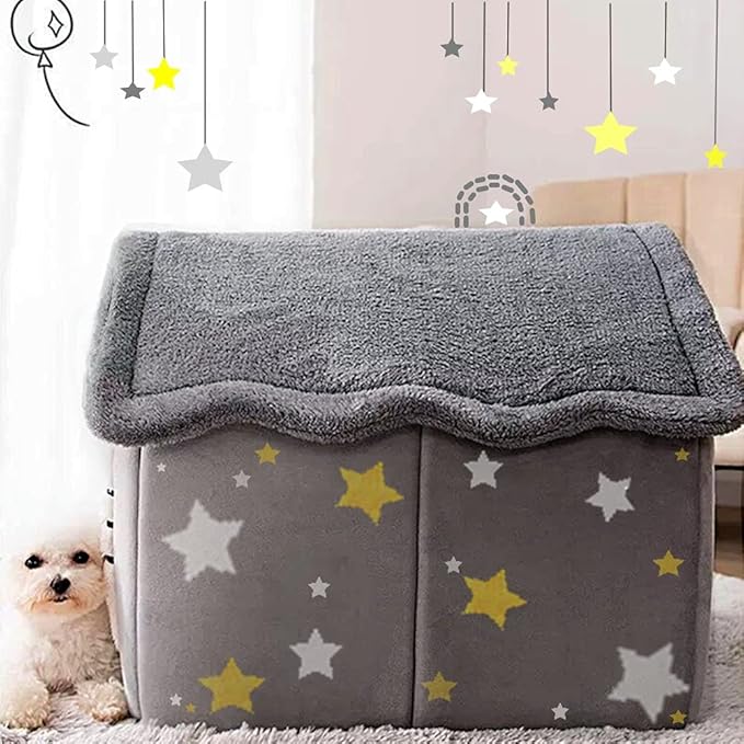 Dog House Indoor Memory Sponge, Foldable Dog House Kennel Bed Mat with Cushion for Small Medium Large Dogs Cats, Winter Warm Cat Nest Puppy Cave Sofa Pet Products (Small)