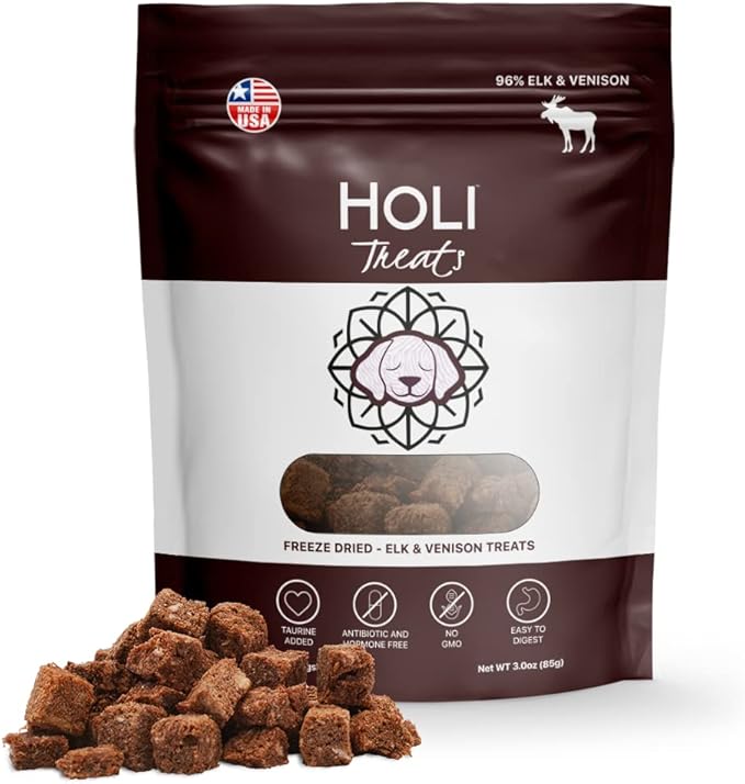 HOLI Elk & Venison Freeze Dried Dog Treats - All Natural and Wild Caught | Vitamin and Mineral Fortified | Made in USA - Human Grade - Grain Free - Diabetic Friendly - 3oz