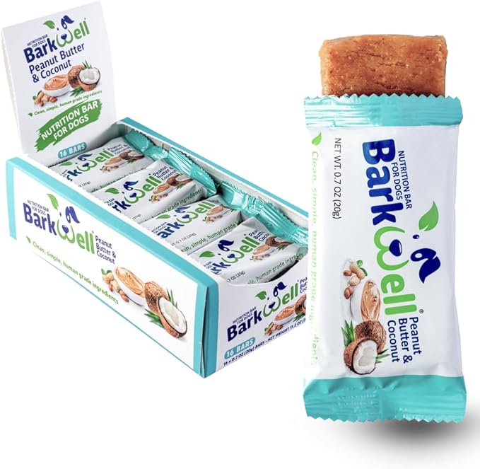 Peanut Butter Nutrition Bars for Dogs, 0.7 Ounce, 16-Pack (Coconut) Dog Treat, 100% Natural Dog Peanut Butter, Stuff Toy, Snuffle mat, Semi-Moist Dog Snack, Made in The USA