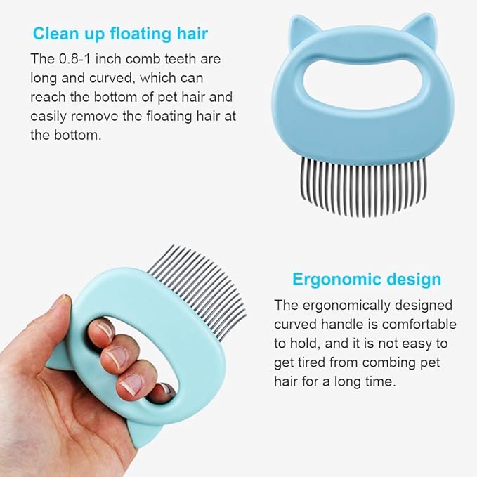 2 Pcs Cat Combs, Soft Fine Teeth Cat Hair Comb Pet Massage Comb, Short Long Hair Removal Massage Cat Shell Comb, Dog Cat Deshedding Brush Grooming Comb for Shedding Matted Fur, Knots & Tangles (blue)