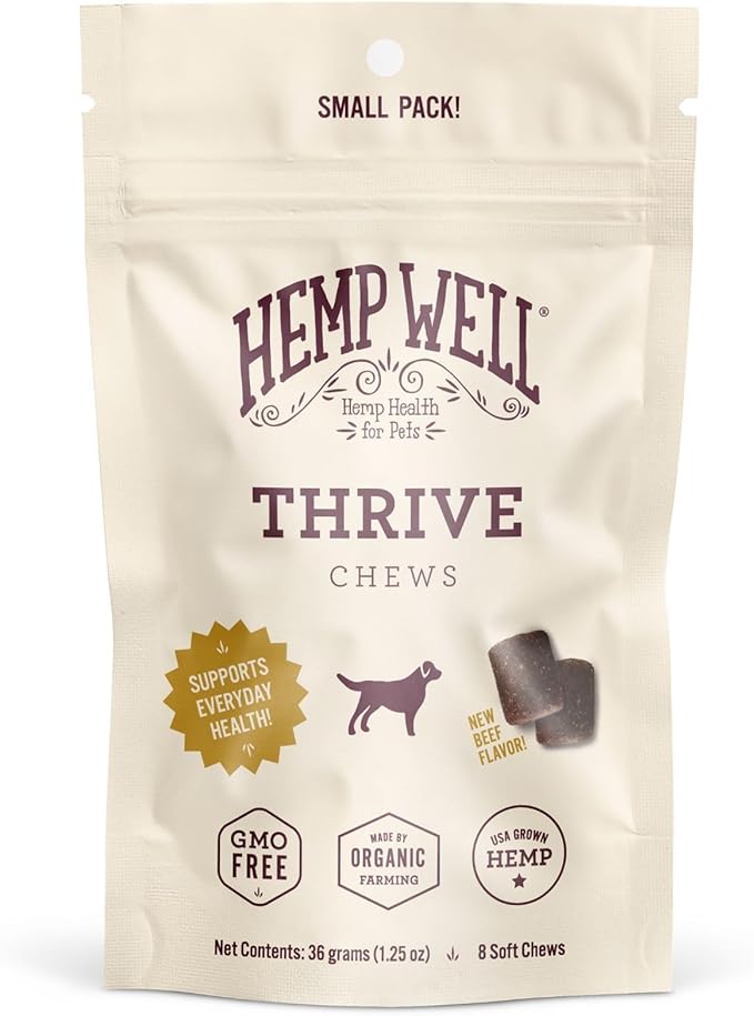 Hemp Well Thrive Chews for Dogs  Support Hip, Joint, and Heart Health, Promotes Immune and Skin Health, Organic.  8 Count