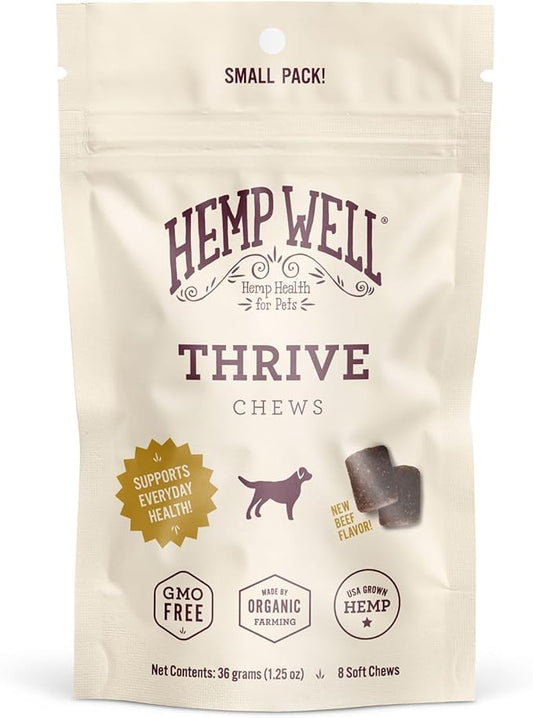 Hemp Well Thrive Chews for Dogs  Support Hip, Joint, and Heart Health, Promotes Immune and Skin Health, Organic.  8 Count