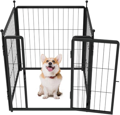 Dog Playpen for Indoor & Outdoor Use  Heavy-Duty Metal Pet Fence with Ground Stakes, Rounded Ball Tops for Safety, Stable & Foldable Design, Easy to Assemble 24 inch 4 Panels