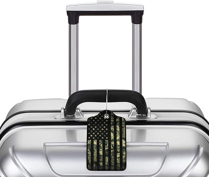 2 Pcs Camouflage American Flag Luggage Tag for Suitcase, 4th of July Decorations Camo US Flag Patriotic Decor Party Birthday Gifts Men Women, Identifiers Privacy Cover ID Label with Steel Loop