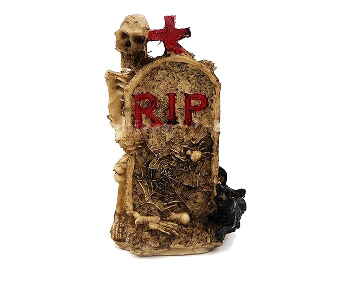 Skull Aquarium Betta Fish Tank Gravestone Death Halloween Decorations Statues Figurine Sculpture Reptile Turtle Lizard Tanks Terrarium Devil RIP Décor Ornament Pet