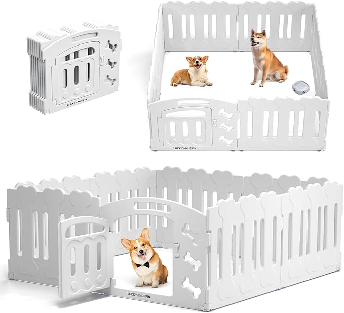 Dog Playpen with Door & Whelping Box, 8-Panel Lightweight Plastic Fence for Small to Medium Pets, Indoor/Outdoor Use, Portable, Durable (White 8-Panels, Regular, 8 Panels with Door)