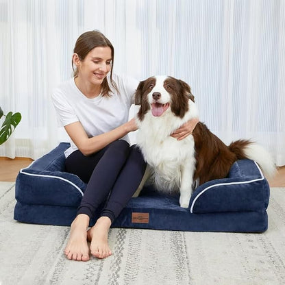 XXL Orthopedic Dog Bed, Waterproof Orthopedic Foam Extra Large Dog Beds, Washable Dog Sofa Bed with Removable Cover & Non-Slip Bottom(XX-Large,Navy Blue)