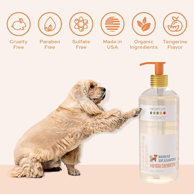 Moisturising & Odor Eliminating Shampoo for Dogs & Cats | Sensitive Skin Pet Shampoo | Organic Ingredients for Itchy, Dry Skin Relief in Dogs Cats | Paraben Free,Made in USA | Vanilla Tangerine-16oz