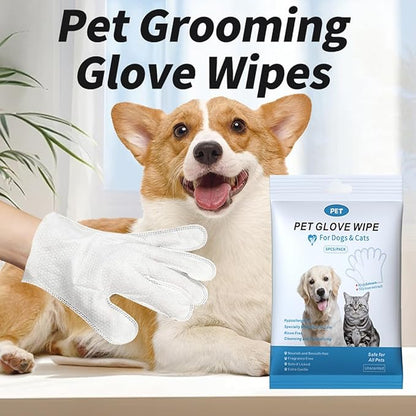 Pet Cleaning & Deodorizing Glove Wipes-Extra Thick-6pcs/PACK, Bathing Spa for Dogs & Cats, Hypoallergenic, Nourish & Smooth Hair, for Daily Care & Traveling; CWSJ6