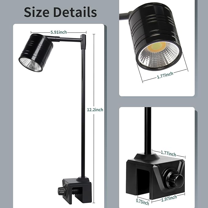 UPETTOOLS Aquarium LED Light 10W, 2700K-6000K Fish Tank Spotlight with 3 Light Colors, Adjustable Light Head, for Different Models Planted Freshwater Tank