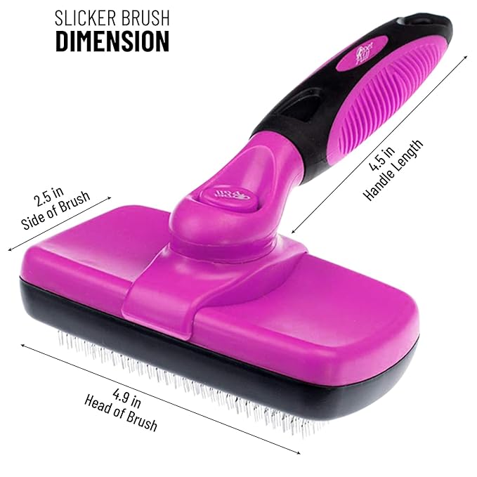 Self Cleaning Slicker Brush for Cat and Dog Coat - Detangler Dog Brush for Shedding & Grooming - Super Easy to Clean Deshedding Grooming Tool Removes Loose Pet Hair, Mats and Tangles (Pink)