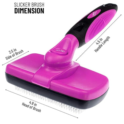 Self Cleaning Slicker Brush for Cat and Dog Coat - Detangler Dog Brush for Shedding & Grooming - Super Easy to Clean Deshedding Grooming Tool Removes Loose Pet Hair, Mats and Tangles (Pink)