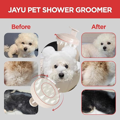 JAYU PET Shower Groomer - Grooming Pet Shampoo Brush, Cat Dog Hypoallergenic Bath and Massage Brush, Soft Silicone Bristles Scrubber for Puppy & Kitten, Easy Grip & Bubble Maker Comb (0.18 lb)