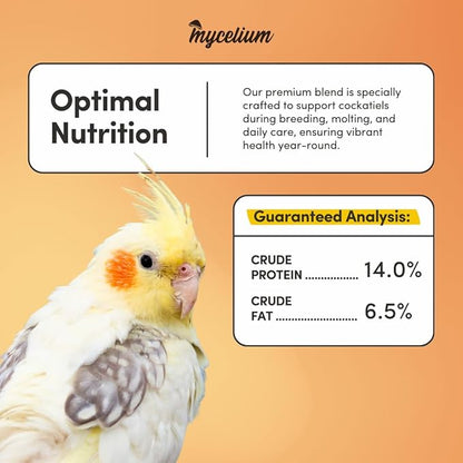 Mycelium Cockatiel Bird Food (5 LB Bag) | Organic Bird Seed for Cockatiels & Small Birds | Supports Feather Shine & Daily Energy | Premium Dust-Free Blend | Non-GMO & USA Made