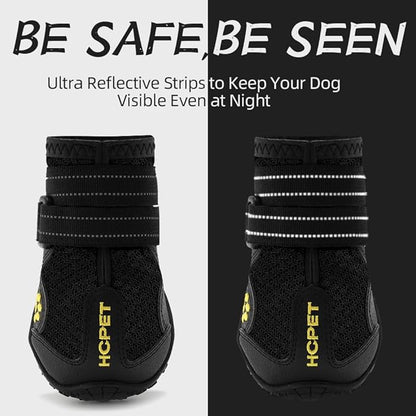 Hcpet Dog Shoes, Dog Boots for Large Dogs, Waterproof Dog Booties Paw Protector for Summer Hot Pavement, Winter Snowy Day, Outdoor Walking, Indoor Hardfloors Anti Slip Sole Black Size 7