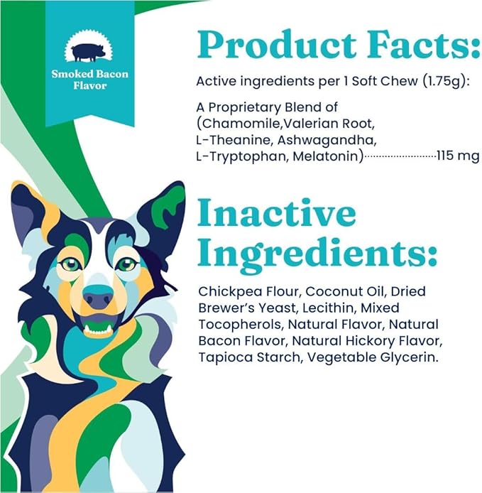 Solid Gold Calming Chews for Dogs - Dog Calming Chews W/Melatonin for Separation, Stress & Hyperactivity Relief - Supports Relaxation for Travel, Fireworks & Storms - All Ages & Sizes - Bacon - 60ct