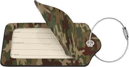 2 Pcs Green Camouflage Luggage Tag for Suitcase, Army Military Camo Tags Birthday Gifts for Men Women Travel Mother's Day Father, Identifiers Privacy Cover ID Label with Steel Loop