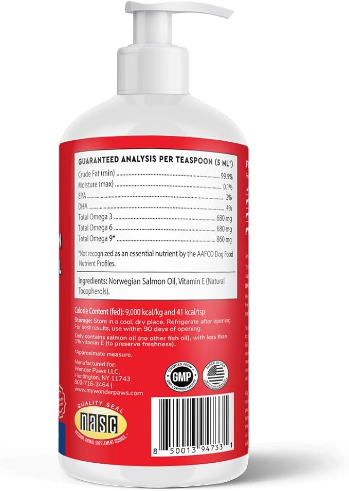 Premium Salmon Oil for Dogs – Pure Norwegian Salmon Oil High in Omega 3 EPA & DHA -Powerful Fish Oil for Dogs Skin & Coat, Hip & Joints, Allergies & Itchy Skin – Omega 3 Fish Oil for Dogs-32oz Liquid