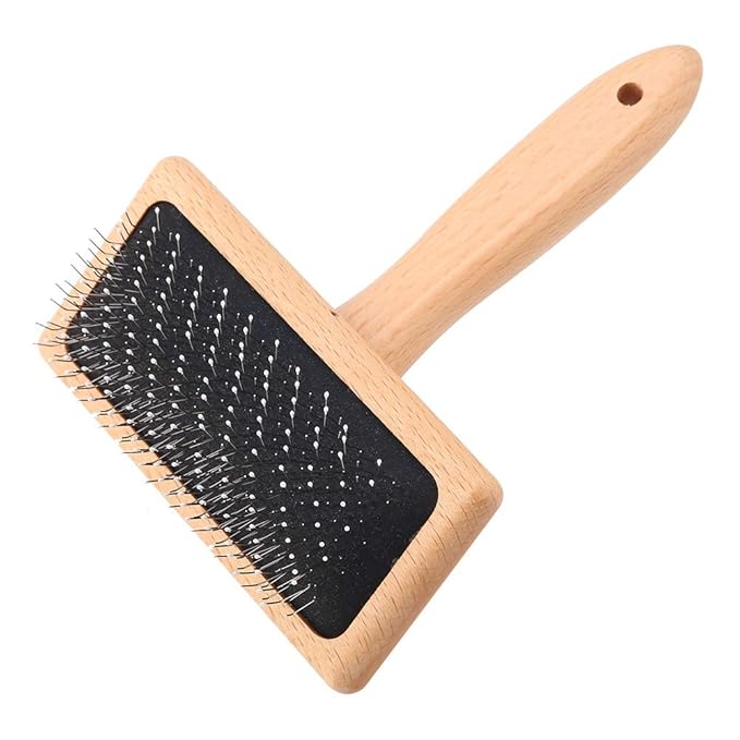 Oumefar Bamboo Cushion Premium Cat Grooming Brushes Pet Hair Comb Pet Slicker Brush Wooden Eco-Friendly with Stainless Steel Pins for Pets Dogs Cats(Square head large)