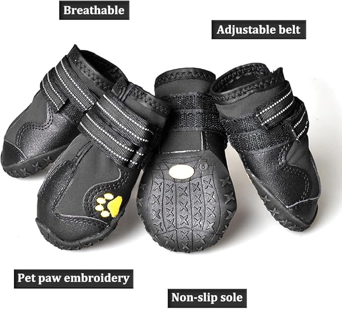 CovertSafe& Dog Boots for Dogs Non-Slip, Waterproof Dog Booties for Outdoor, Dog Shoes for Medium to Large Dogs 4Pcs with Rugged Sole Black