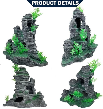 Aquarium Decoration Large and Tall for Fish Tank Rock Thematic Ornaments Aquarium Mountain View Stone Ornaments Aquarium Decor Tree House Cave Fish Tank Decorations - Large